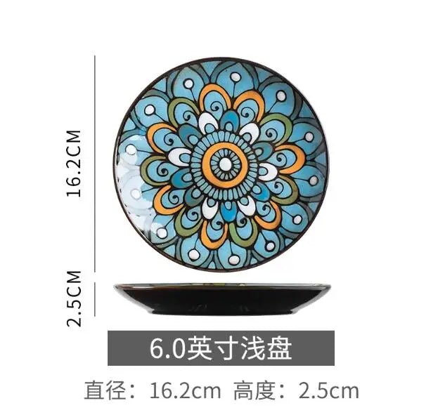 6 inches Hand Painted Round Ceramic Tableware Dessert Plate Steak Salad Snack Cake Plates Tableware - BELMA