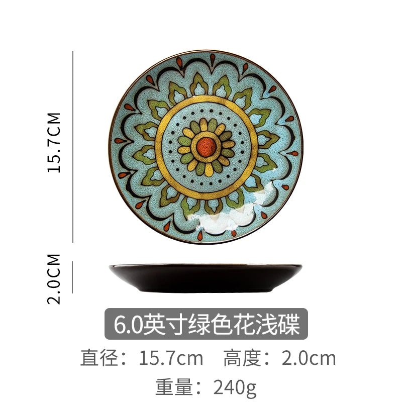 6 inches Hand Painted Round Ceramic Tableware Dessert Plate Steak Salad Snack Cake Plates Tableware - BELMA