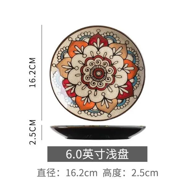 6 inches Hand Painted Round Ceramic Tableware Dessert Plate Steak Salad Snack Cake Plates Tableware - BELMA