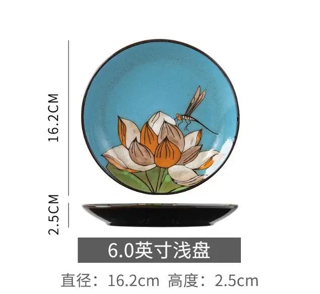 6 inches Hand Painted Round Ceramic Tableware Dessert Plate Steak Salad Snack Cake Plates Tableware - BELMA