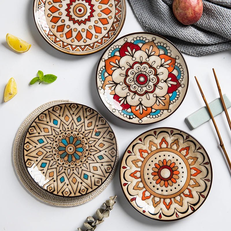 6 inches Hand Painted Round Ceramic Tableware Dessert Plate Steak Salad Snack Cake Plates Tableware - BELMA