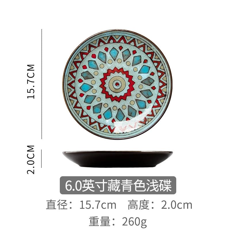 6 inches Hand Painted Round Ceramic Tableware Dessert Plate Steak Salad Snack Cake Plates Tableware - BELMA