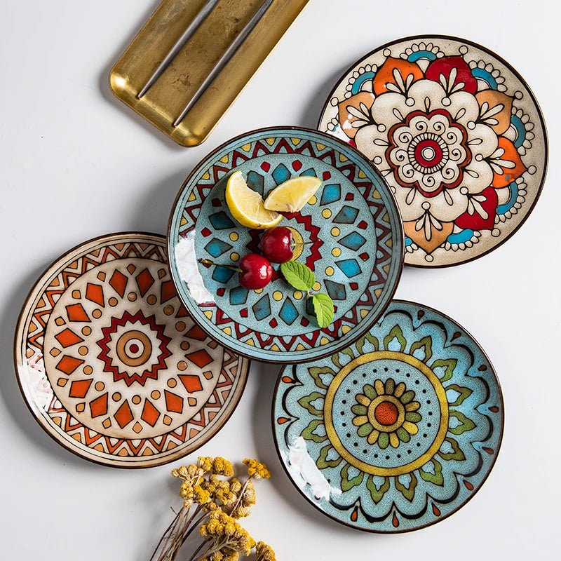 6 inches Hand Painted Round Ceramic Tableware Dessert Plate Steak Salad Snack Cake Plates Tableware - BELMA