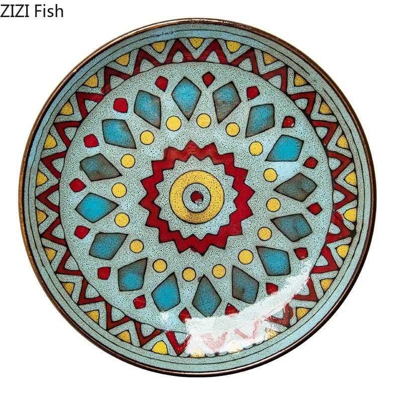 6 inches Hand Painted Round Ceramic Tableware Dessert Plate Steak Salad Snack Cake Plates Tableware - BELMA