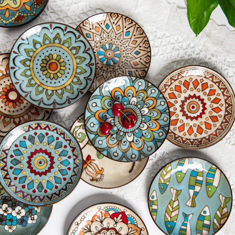 6 inches Hand Painted Round Ceramic Tableware Dessert Plate Steak Salad Snack Cake Plates Tableware - BELMA