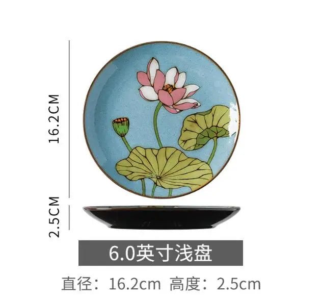 6 inches Hand Painted Round Ceramic Tableware Dessert Plate Steak Salad Snack Cake Plates Tableware - BELMA