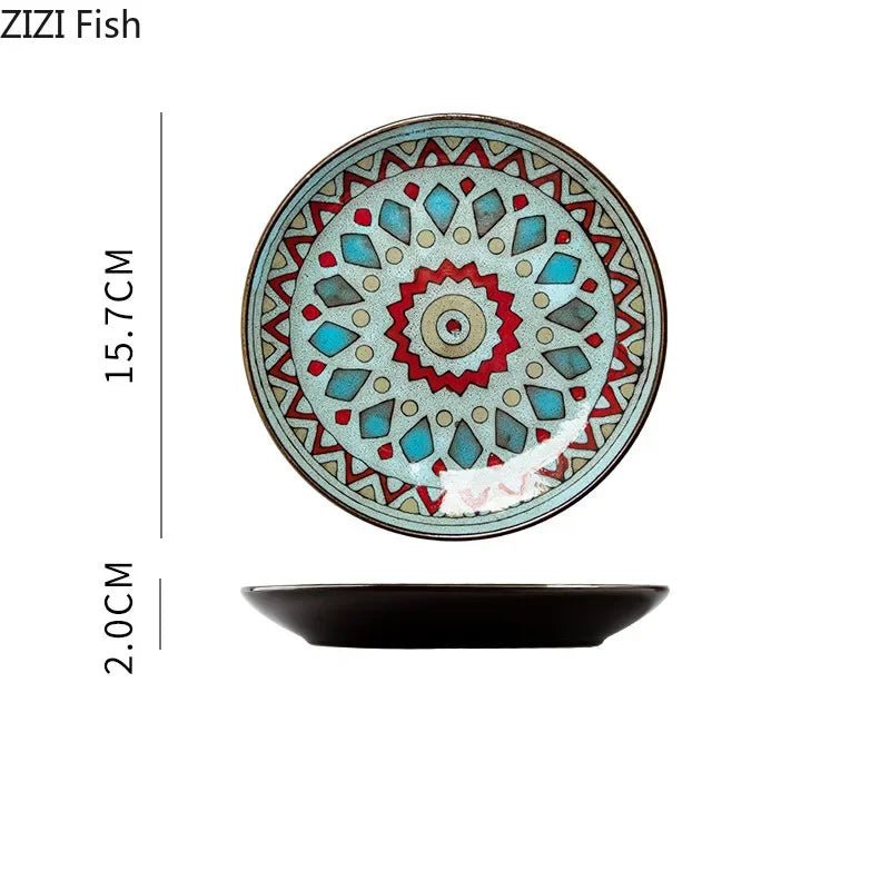 6 inches Hand Painted Round Ceramic Tableware Dessert Plate Steak Salad Snack Cake Plates Tableware - BELMA