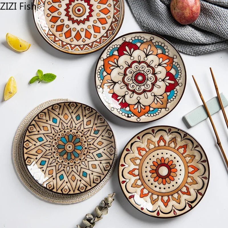 6 inches Hand Painted Round Ceramic Tableware Dessert Plate Steak Salad Snack Cake Plates Tableware - BELMA