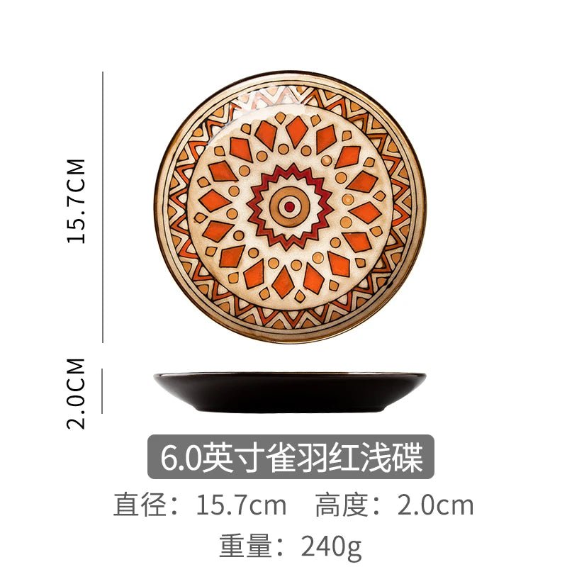 6 inches Hand Painted Round Ceramic Tableware Dessert Plate Steak Salad Snack Cake Plates Tableware - BELMA