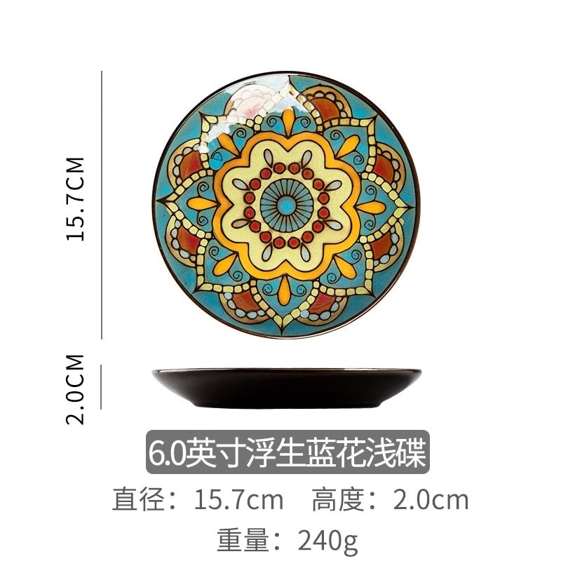 6 inches Hand Painted Round Ceramic Tableware Dessert Plate Steak Salad Snack Cake Plates Tableware - BELMA