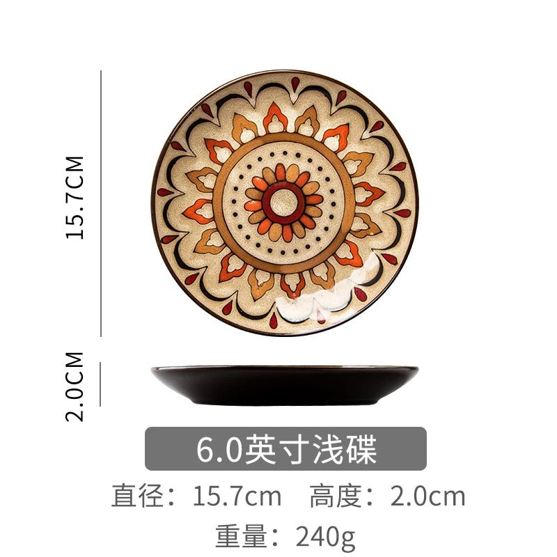 6 inches Hand Painted Round Ceramic Tableware Dessert Plate Steak Salad Snack Cake Plates Tableware - BELMA