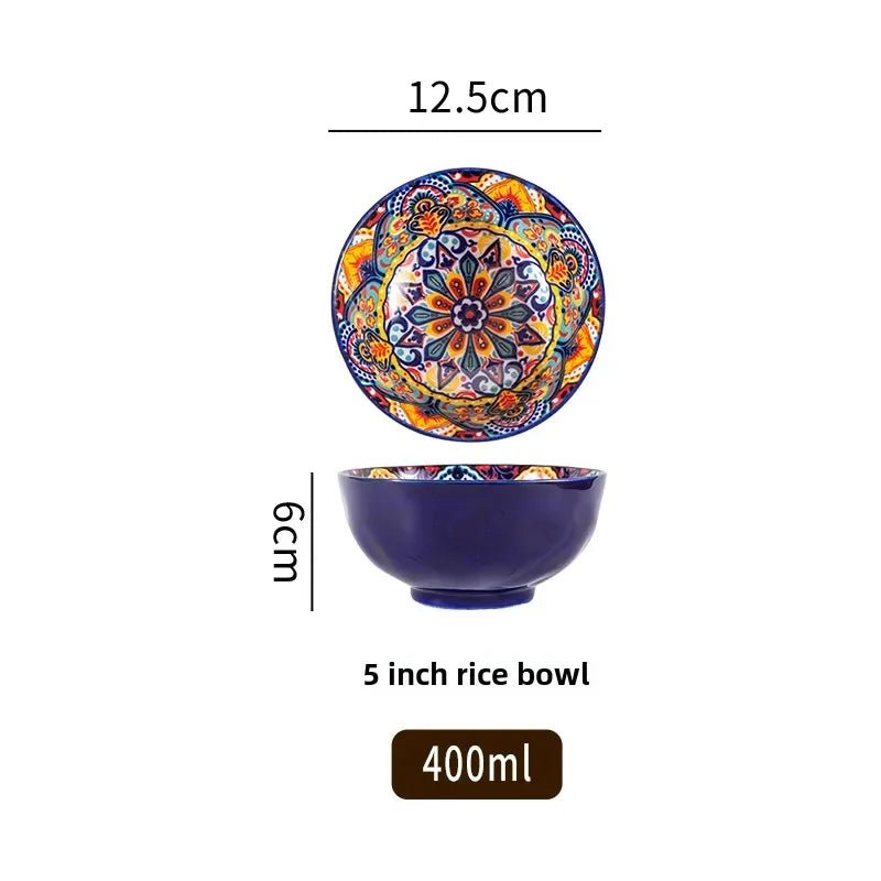 Bohemian Rice Bowl Home Creative Personality Ceramic Bowl High Appearance Level Retro Noodle Bowl Eating Rice Small Bowl - BELMA