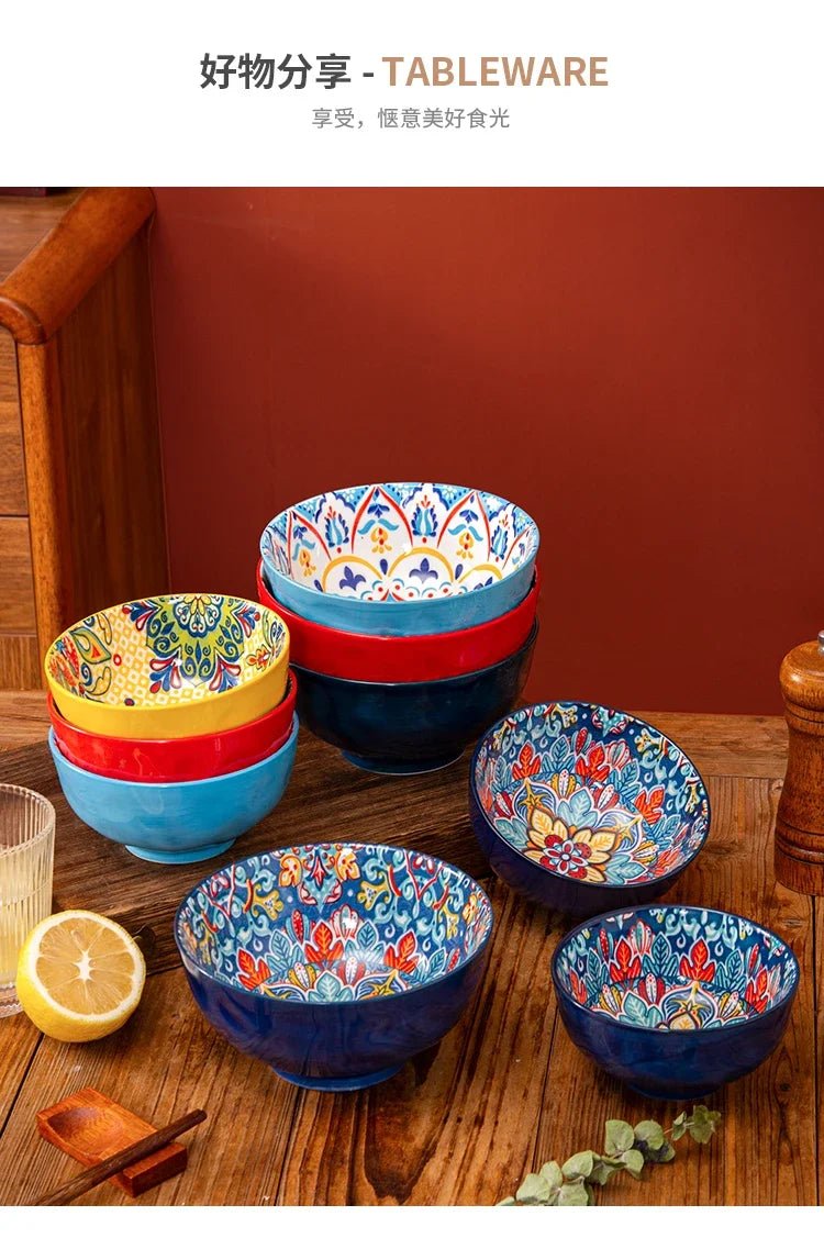 Bohemian Rice Bowl Home Creative Personality Ceramic Bowl High Appearance Level Retro Noodle Bowl Eating Rice Small Bowl - BELMA