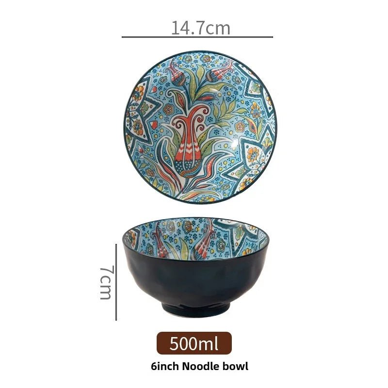 Bohemian Rice Bowl Home Creative Personality Ceramic Bowl High Appearance Level Retro Noodle Bowl Eating Rice Small Bowl - BELMA