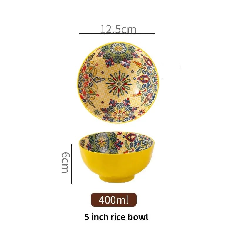 Bohemian Rice Bowl Home Creative Personality Ceramic Bowl High Appearance Level Retro Noodle Bowl Eating Rice Small Bowl - BELMA