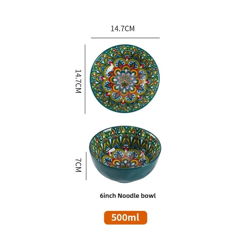 Bohemian Rice Bowl Home Creative Personality Ceramic Bowl High Appearance Level Retro Noodle Bowl Eating Rice Small Bowl - BELMA