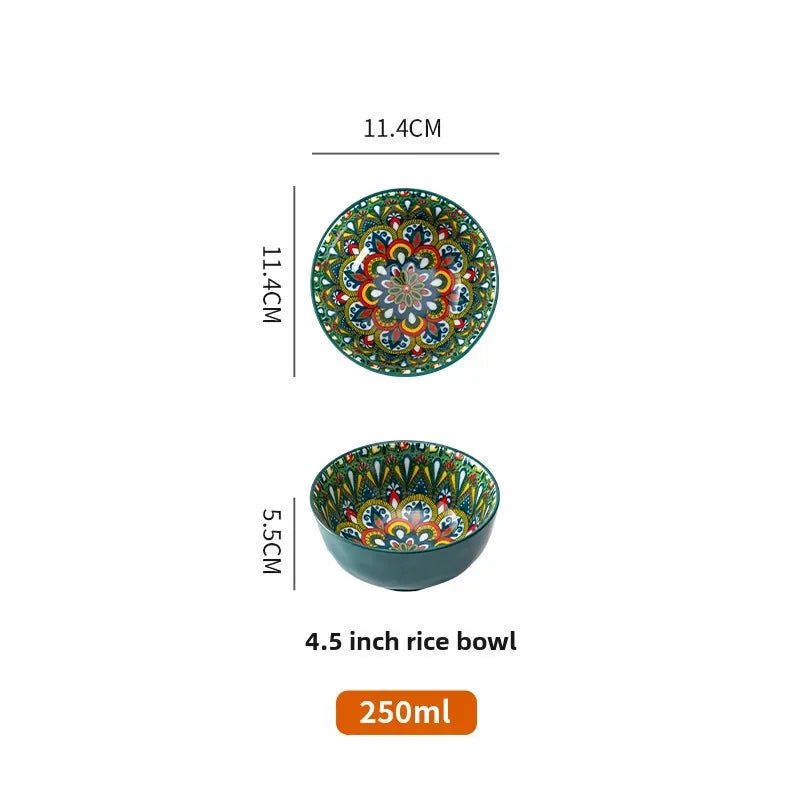 Bohemian Rice Bowl Home Creative Personality Ceramic Bowl High Appearance Level Retro Noodle Bowl Eating Rice Small Bowl - BELMA