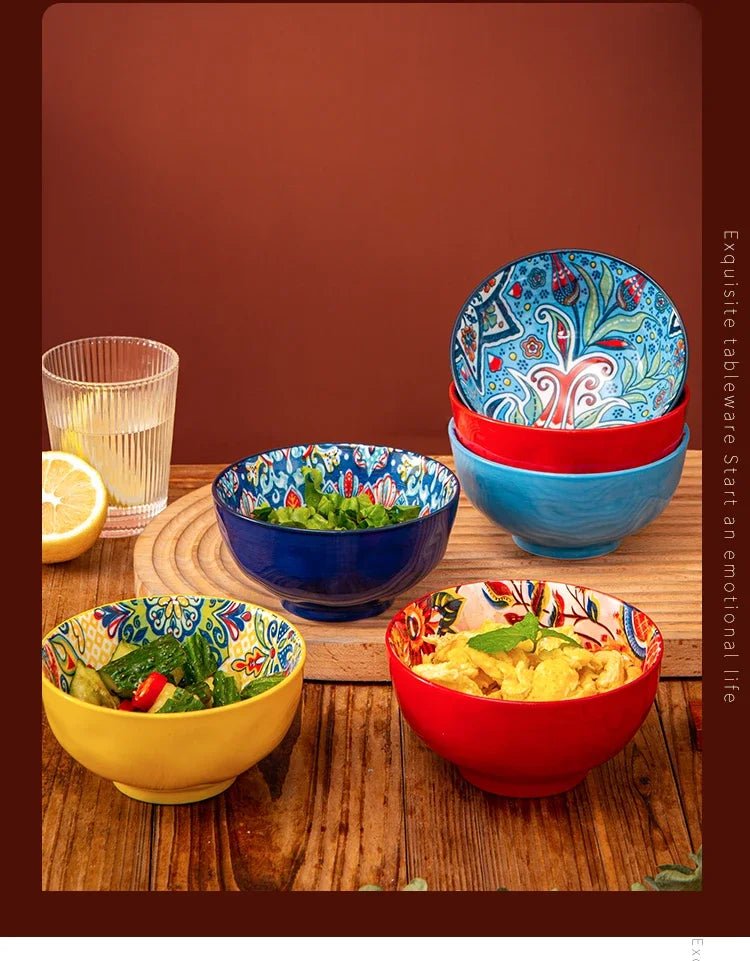 Bohemian Rice Bowl Home Creative Personality Ceramic Bowl High Appearance Level Retro Noodle Bowl Eating Rice Small Bowl - BELMA