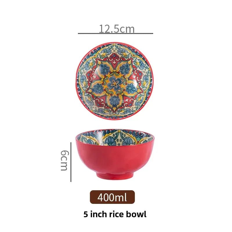 Bohemian Rice Bowl Home Creative Personality Ceramic Bowl High Appearance Level Retro Noodle Bowl Eating Rice Small Bowl - BELMA
