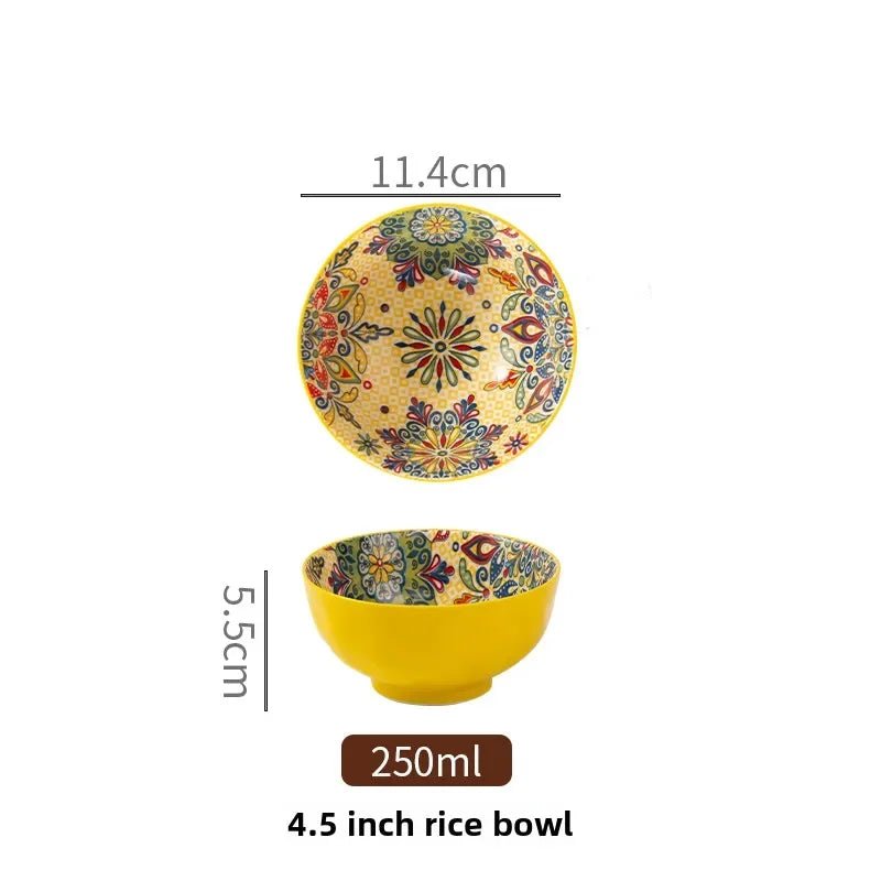 Bohemian Rice Bowl Home Creative Personality Ceramic Bowl High Appearance Level Retro Noodle Bowl Eating Rice Small Bowl - BELMA
