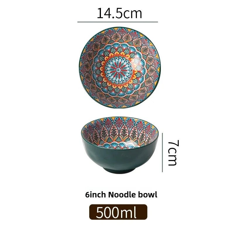 Bohemian Rice Bowl Home Creative Personality Ceramic Bowl High Appearance Level Retro Noodle Bowl Eating Rice Small Bowl - BELMA