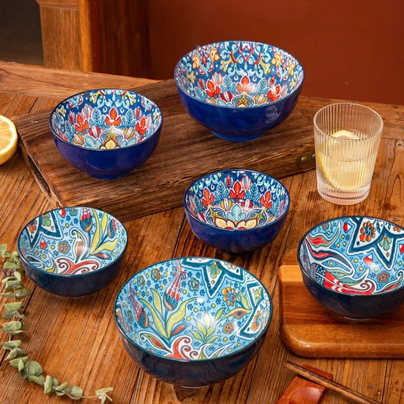 Bohemian Rice Bowl Home Creative Personality Ceramic Bowl High Appearance Level Retro Noodle Bowl Eating Rice Small Bowl - BELMA