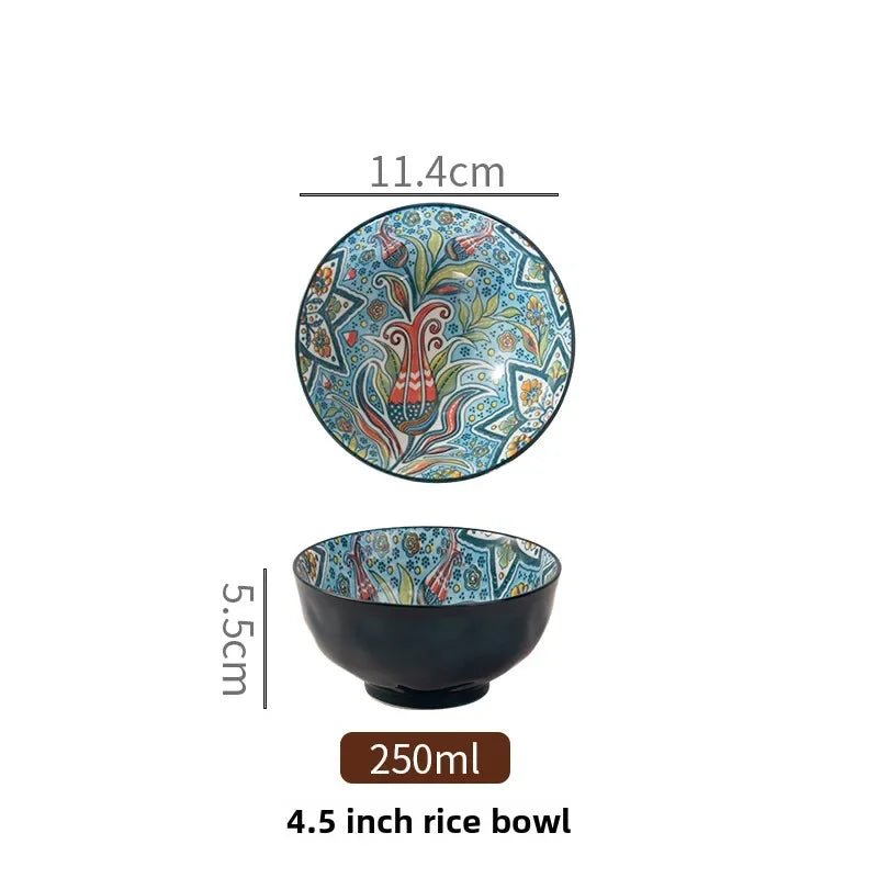 Bohemian Rice Bowl Home Creative Personality Ceramic Bowl High Appearance Level Retro Noodle Bowl Eating Rice Small Bowl - BELMA
