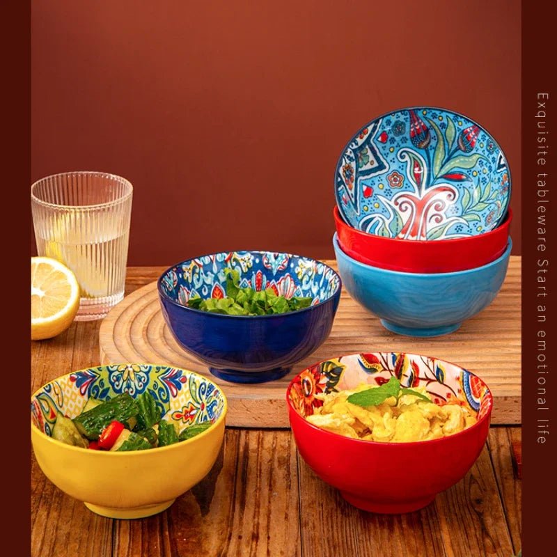 Bohemian Rice Bowl Home Creative Personality Ceramic Bowl High Appearance Level Retro Noodle Bowl Eating Rice Small Bowl - BELMA
