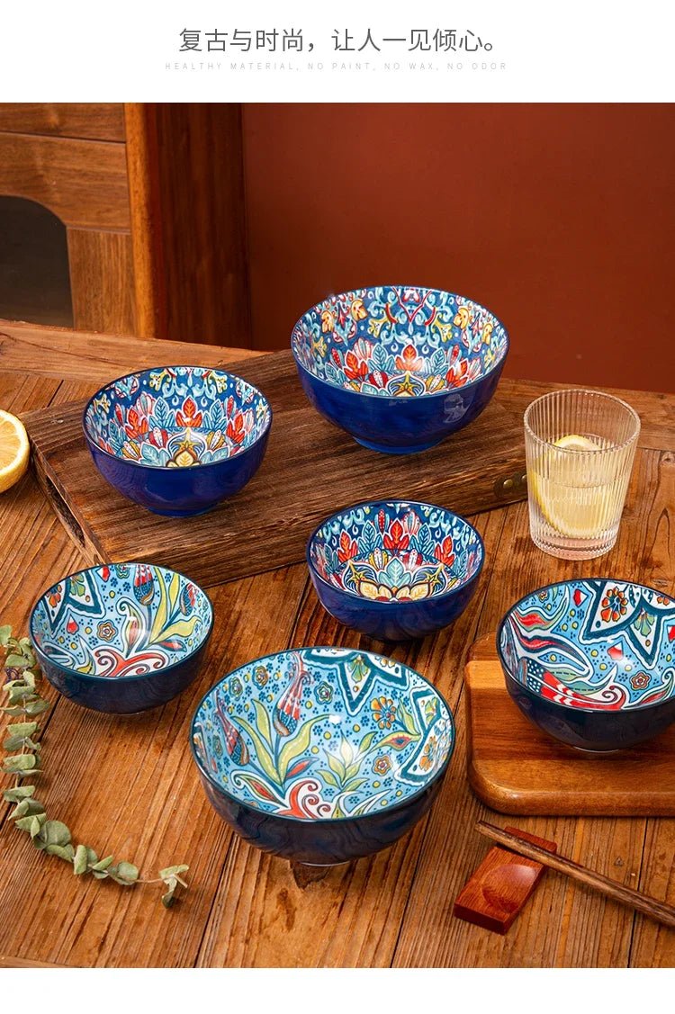 Bohemian Rice Bowl Home Creative Personality Ceramic Bowl High Appearance Level Retro Noodle Bowl Eating Rice Small Bowl - BELMA