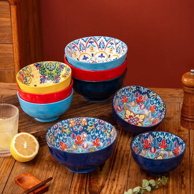 Bohemian Rice Bowl Home Creative Personality Ceramic Bowl High Appearance Level Retro Noodle Bowl Eating Rice Small Bowl - BELMA