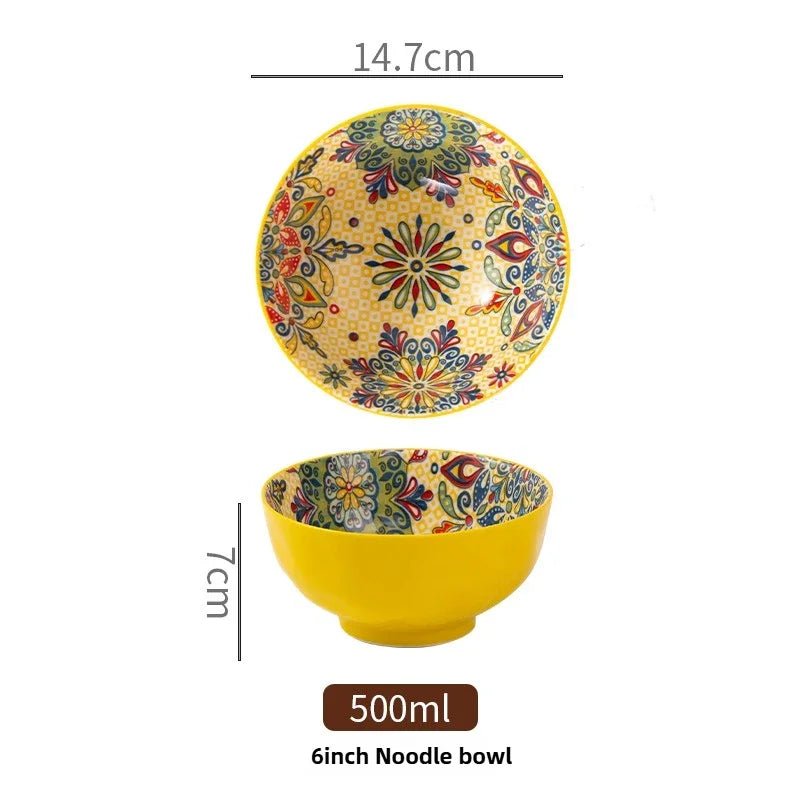 Bohemian Rice Bowl Home Creative Personality Ceramic Bowl High Appearance Level Retro Noodle Bowl Eating Rice Small Bowl - BELMA