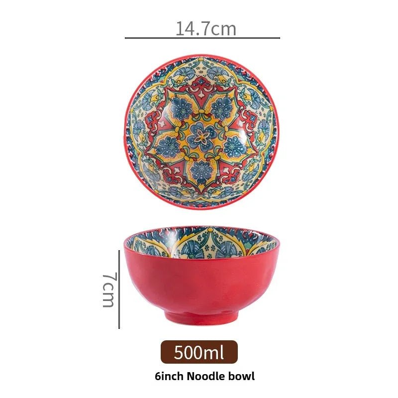 Bohemian Rice Bowl Home Creative Personality Ceramic Bowl High Appearance Level Retro Noodle Bowl Eating Rice Small Bowl - BELMA