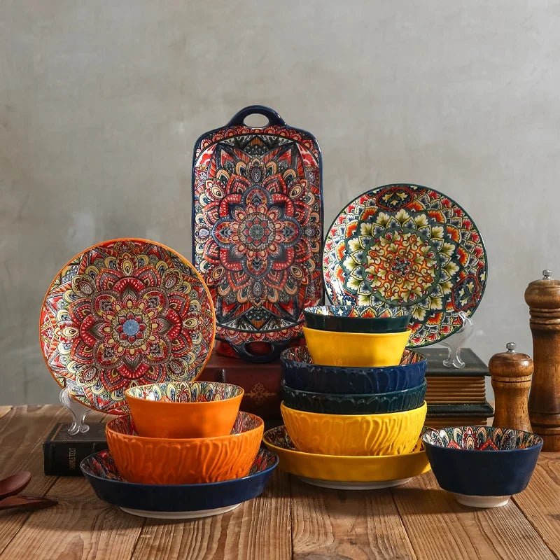 Creative Ceramic Tableware Set, Large Plate, Bohemian Style Dish Combination, Dinner Plate Set, Bowl and Plate Set - BELMA