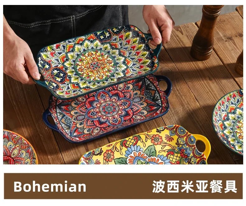 Creative Ceramic Tableware Set, Large Plate, Bohemian Style Dish Combination, Dinner Plate Set, Bowl and Plate Set - BELMA
