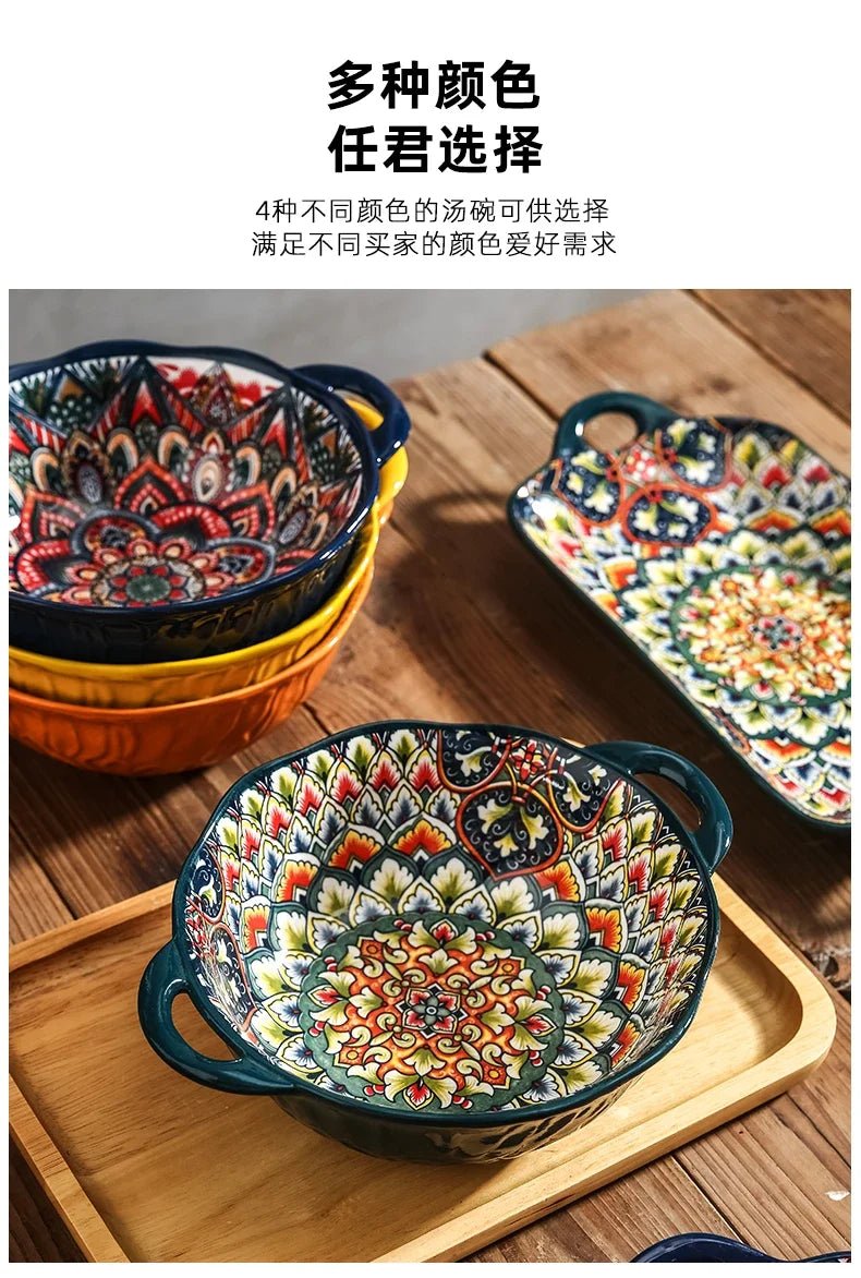 Creative Ceramic Tableware Set, Large Plate, Bohemian Style Dish Combination, Dinner Plate Set, Bowl and Plate Set - BELMA