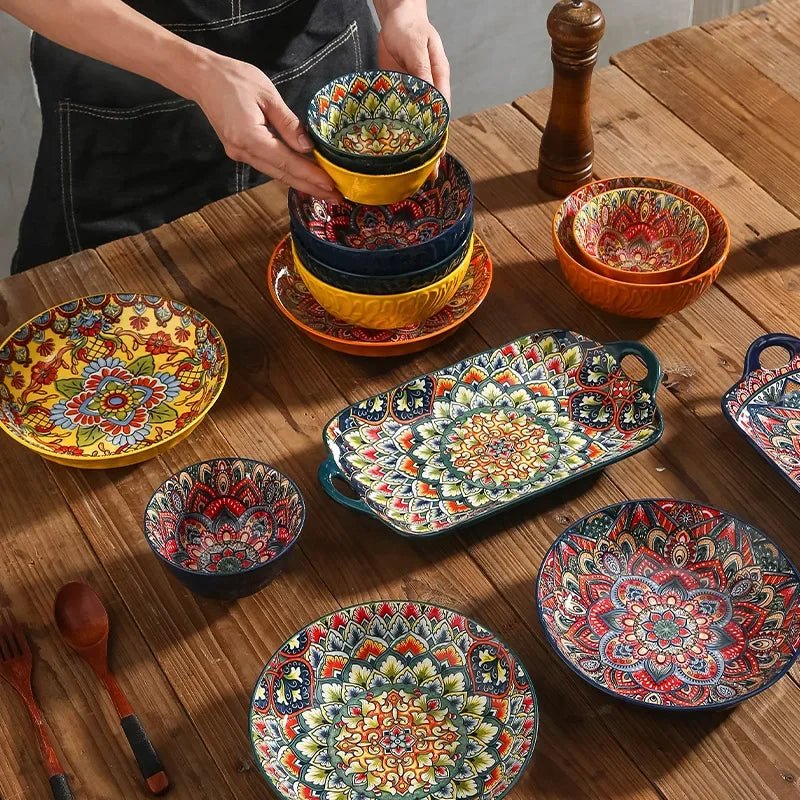Creative Ceramic Tableware Set, Large Plate, Bohemian Style Dish Combination, Dinner Plate Set, Bowl and Plate Set - BELMA