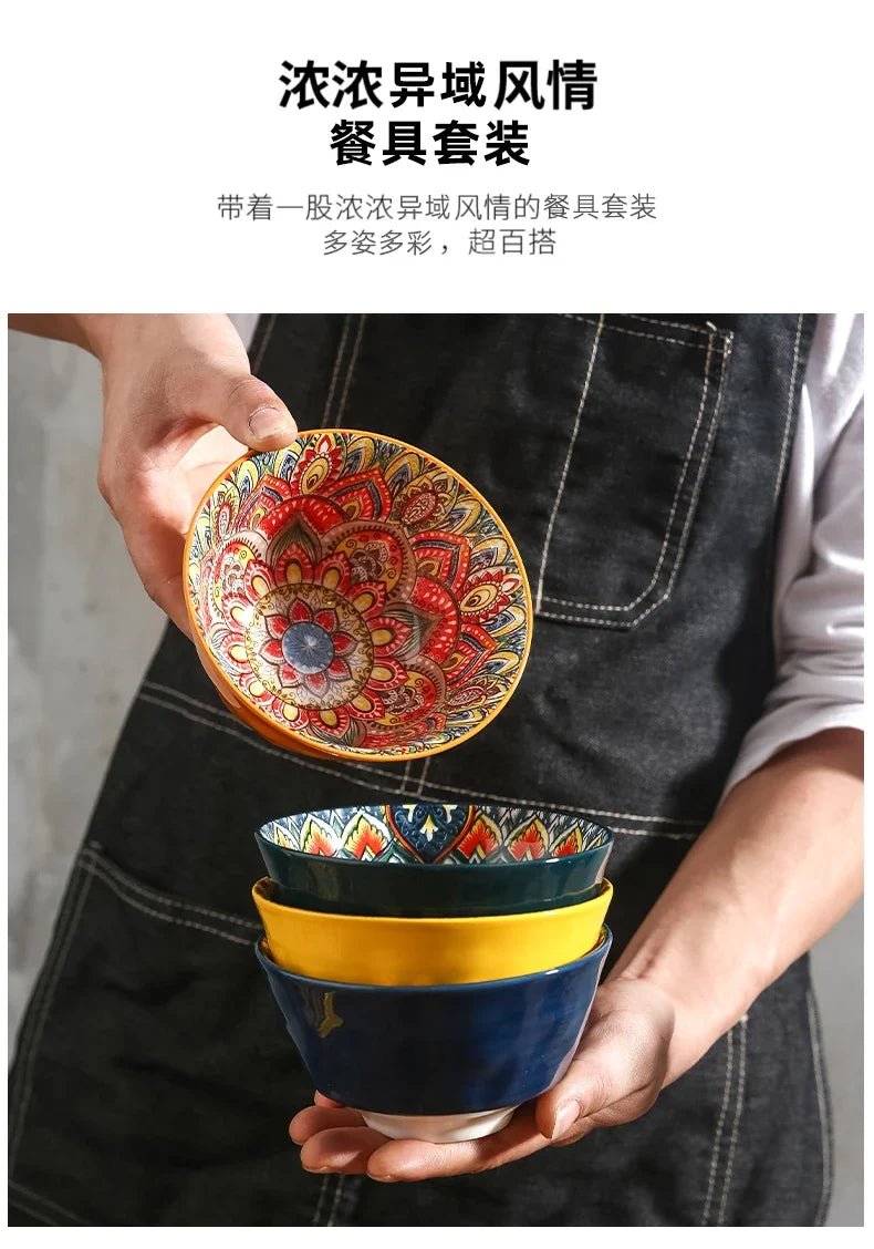 Creative Ceramic Tableware Set, Large Plate, Bohemian Style Dish Combination, Dinner Plate Set, Bowl and Plate Set - BELMA