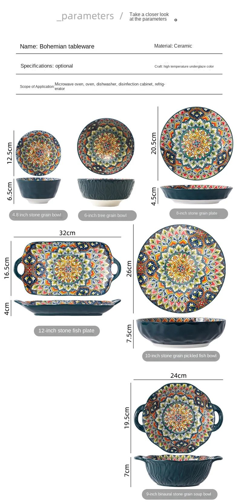Creative Ceramic Tableware Set, Large Plate, Bohemian Style Dish Combination, Dinner Plate Set, Bowl and Plate Set - BELMA