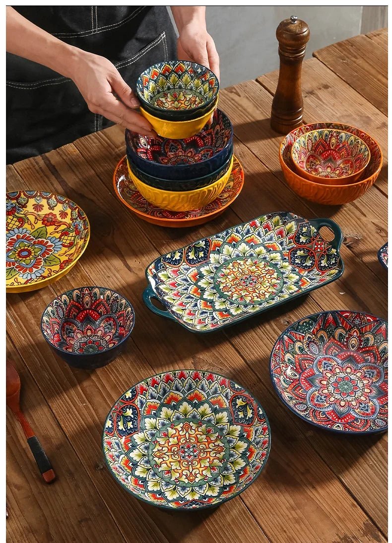 Creative Ceramic Tableware Set, Large Plate, Bohemian Style Dish Combination, Dinner Plate Set, Bowl and Plate Set - BELMA