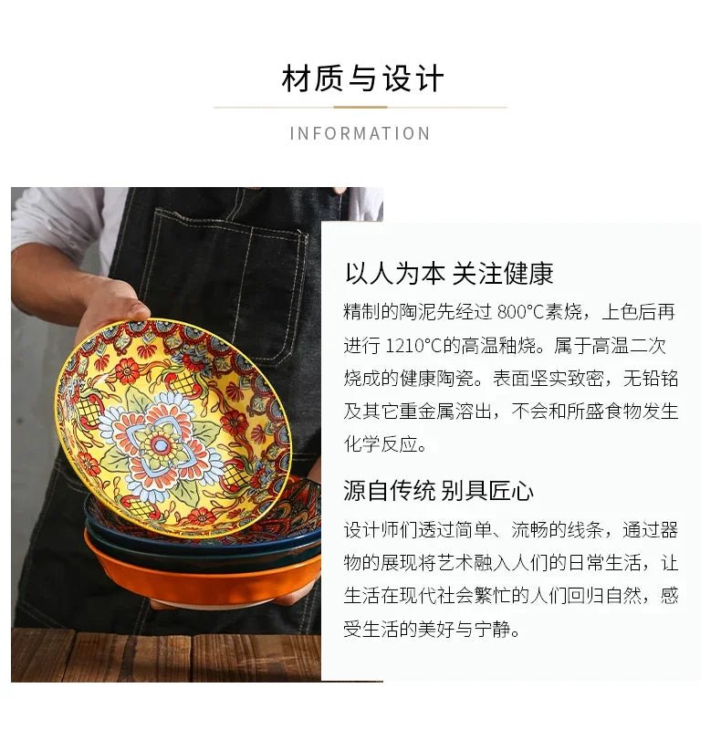 Creative Ceramic Tableware Set, Large Plate, Bohemian Style Dish Combination, Dinner Plate Set, Bowl and Plate Set - BELMA