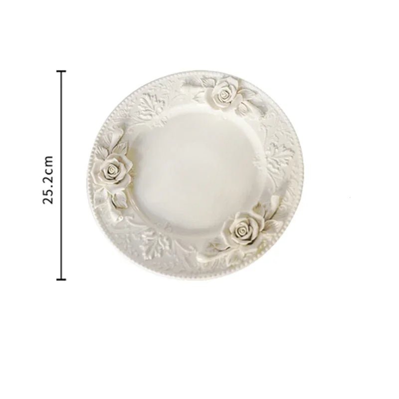 Creative Relief Exquisite Ceramic Plate Afternoon Tea Dessert Fruits High Footed Plate French Style Party Unique Dining Plates - BELMA