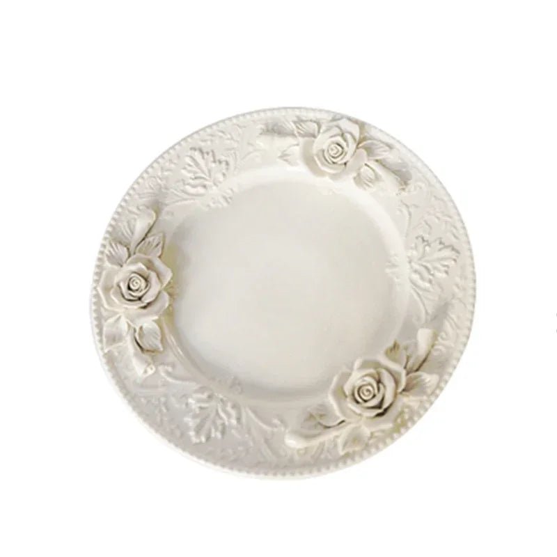 Creative Relief Exquisite Ceramic Plate Afternoon Tea Dessert Fruits High Footed Plate French Style Party Unique Dining Plates - BELMA