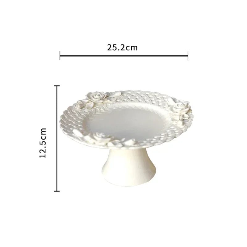 Creative Relief Exquisite Ceramic Plate Afternoon Tea Dessert Fruits High Footed Plate French Style Party Unique Dining Plates - BELMA
