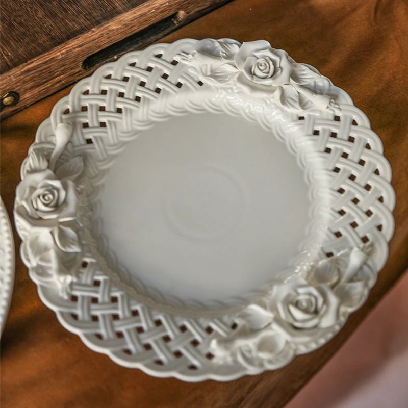 Creative Relief Exquisite Ceramic Plate Afternoon Tea Dessert Fruits High Footed Plate French Style Party Unique Dining Plates - BELMA