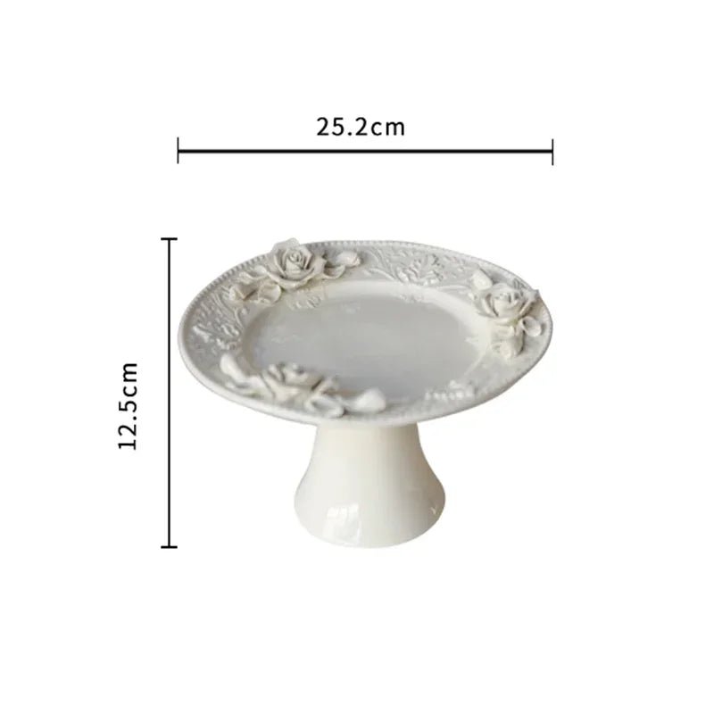 Creative Relief Exquisite Ceramic Plate Afternoon Tea Dessert Fruits High Footed Plate French Style Party Unique Dining Plates - BELMA