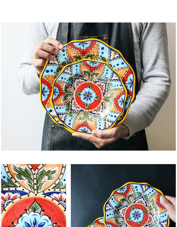 European Hand Painted Ceramic Plate Creative Irregular Western Steak Salad Plate Home Dinner Plates Decoration Kitchen Tableware - BELMA
