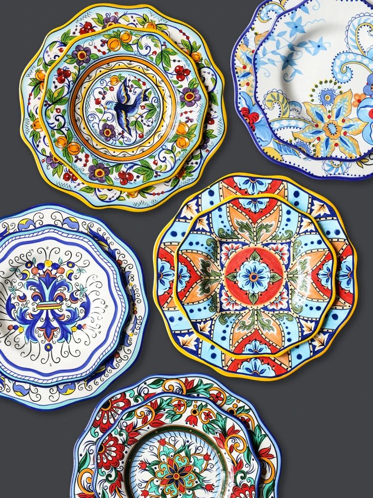 European Hand Painted Ceramic Plate Creative Irregular Western Steak Salad Plate Home Dinner Plates Decoration Kitchen Tableware - BELMA