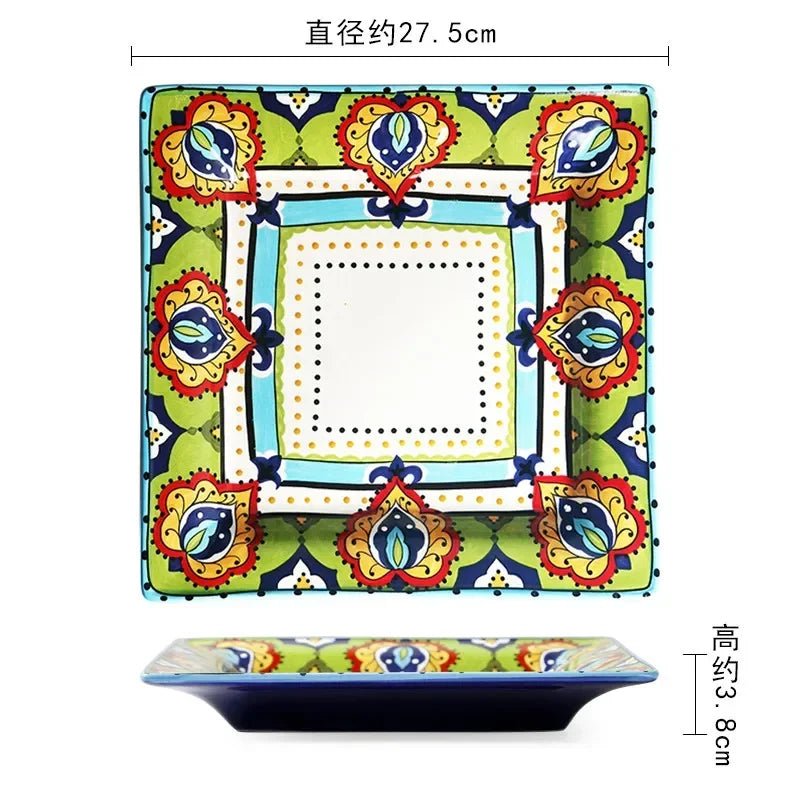 European Hand Painted Ceramic Plate Creative Irregular Western Steak Salad Plate Home Dinner Plates Decoration Kitchen Tableware - BELMA