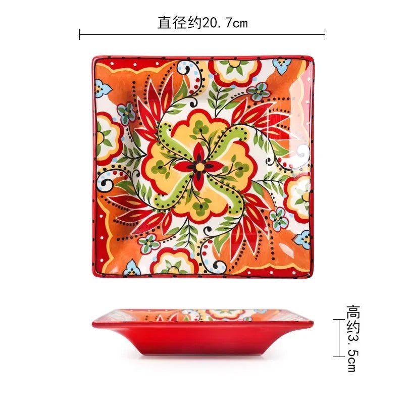 European Hand Painted Ceramic Plate Creative Irregular Western Steak Salad Plate Home Dinner Plates Decoration Kitchen Tableware - BELMA