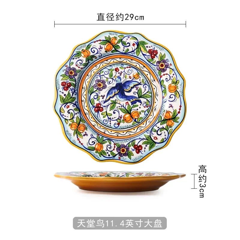European Hand Painted Ceramic Plate Creative Irregular Western Steak Salad Plate Home Dinner Plates Decoration Kitchen Tableware - BELMA